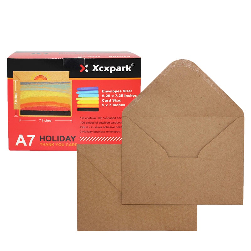 Xxcxpark أظرف دعوات قابلة للطباعة A7 بحجم 5.25 × 7.25 بوصة من Xxcxpark عدد 100 و بطاقات مسطحة عدد 100، أظرف ورق كرافت بني ذاتية الإغلاق بوزن 120 جرام للدعوات، الأوراق، الصور، الوثائق، الزفاف - Image 5
